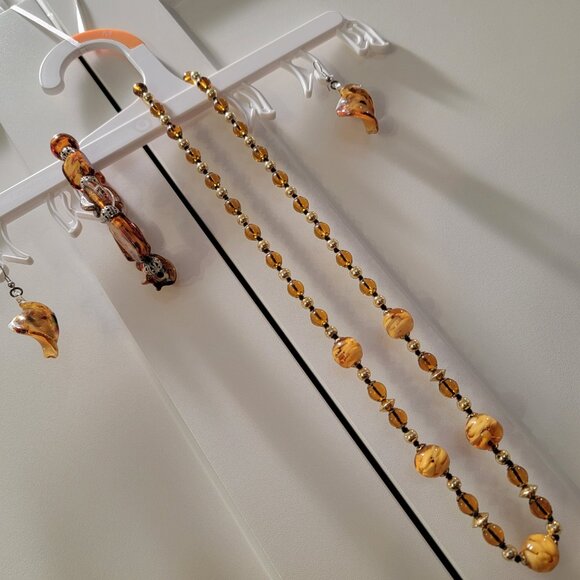 Vintage Murano Necklace Bracelet Earrings Set 24" Beaded Swirl - Picture 8 of 17